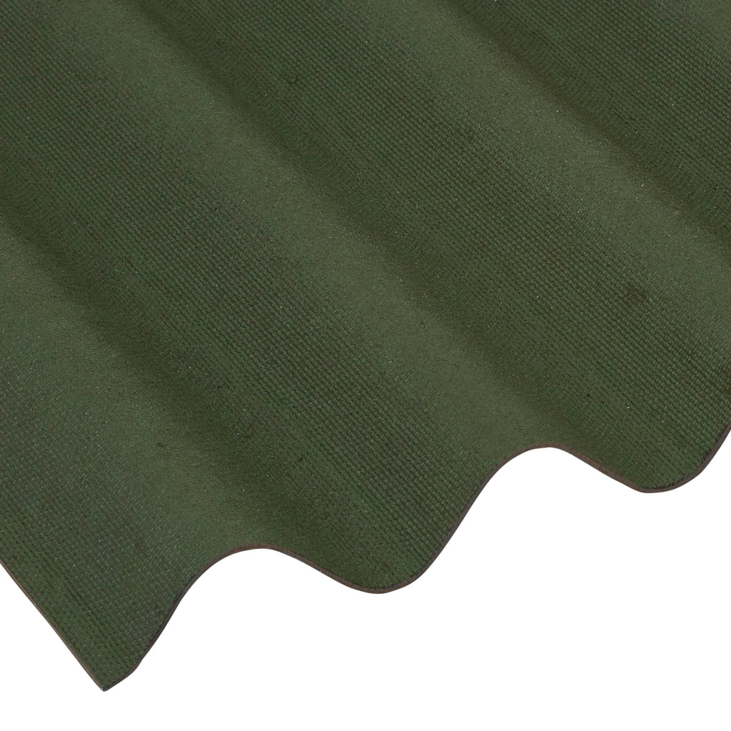 green corrugated bitumen roof sheet on white background